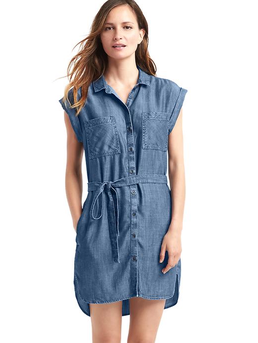 1 of 8 showing, with the color dark indigo of product TENCEL™ shirtdress