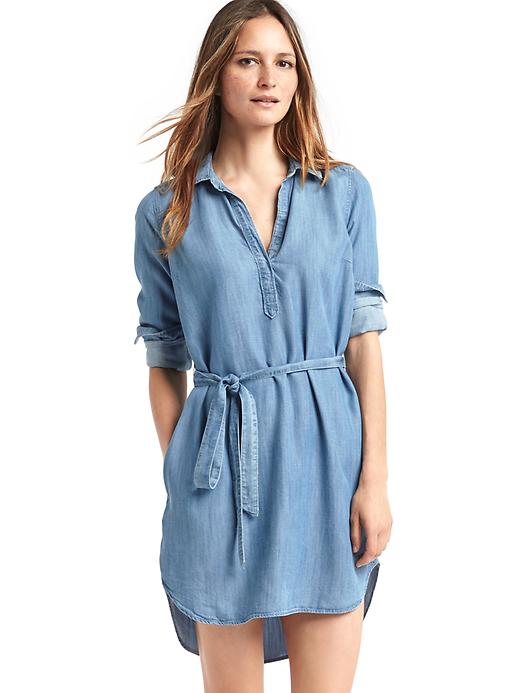 1 of 8 showing, with the color medium indigo of product TENCEL™ popover dress