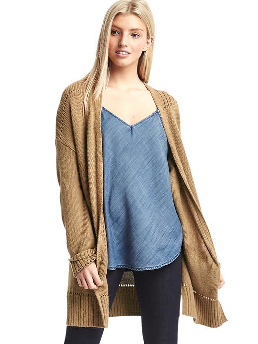 Image number 1 showing, Pointelle open-front cardigan
