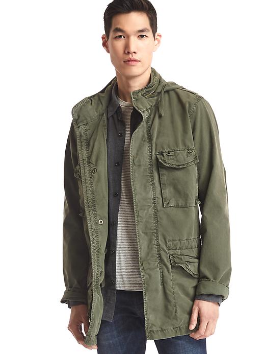 1 of 8 showing, with the color new army green of product Hooded fatigue jacket