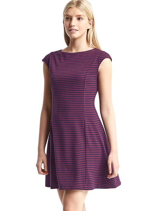 1 of 8 showing, with the color red stripe of product Cap sleeve fit & flare dress