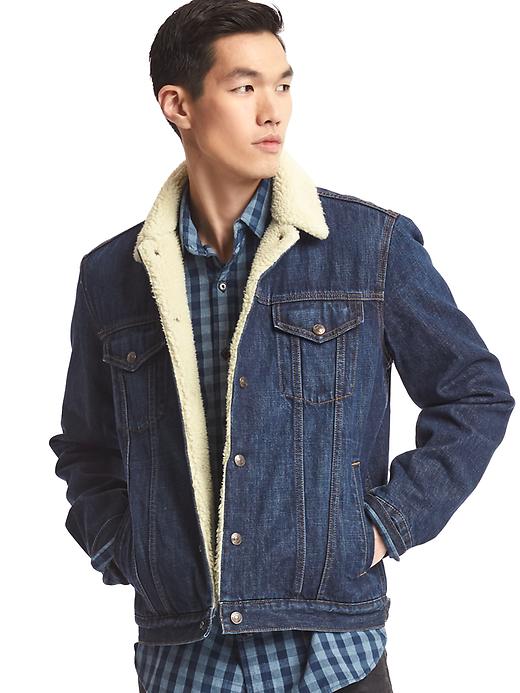 1 of 8 showing, with the color worn dark of product 1969 icon sherpa-lined denim jacket