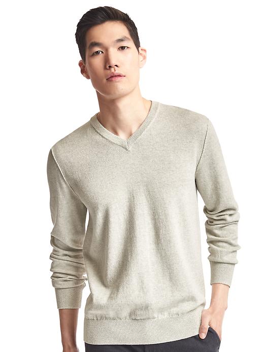 1 of 8 showing, with the color light gray of product Heathered V-neck sweater