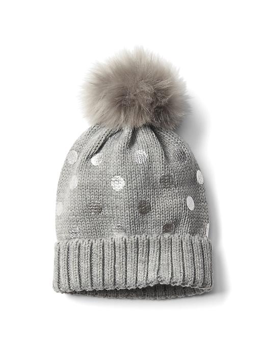 1 of 8 showing, with the color grey heather of product Dotty pom-pom hat