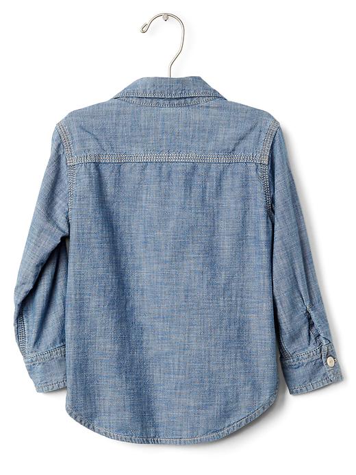 2 of 8 showing, with the color medium wash of product 1969 jersey-lined chambray shirt