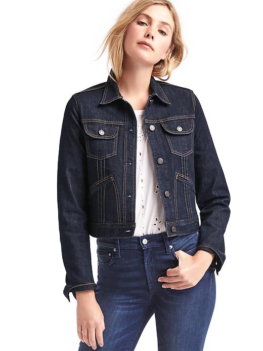 1 of 8 showing, with the color rinsed denim of product 1969 short pleat denim jacket