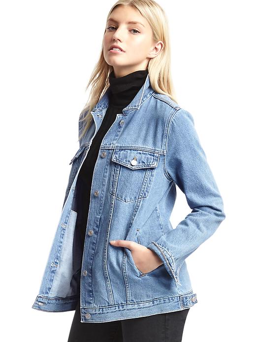 1 of 8 showing, with the color medium indigo of product 1969 long denim jacket