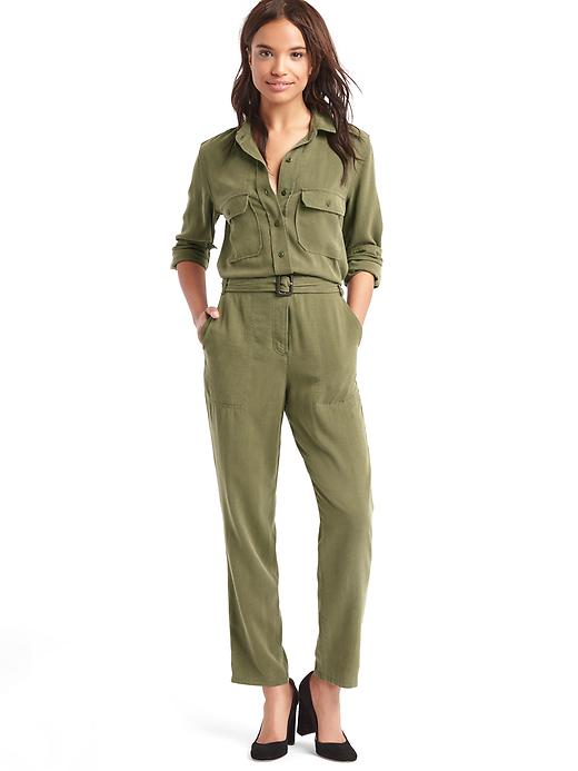 1 of 8 showing, with the color army jacket green of product TENCEL™ cargo jumpsuit