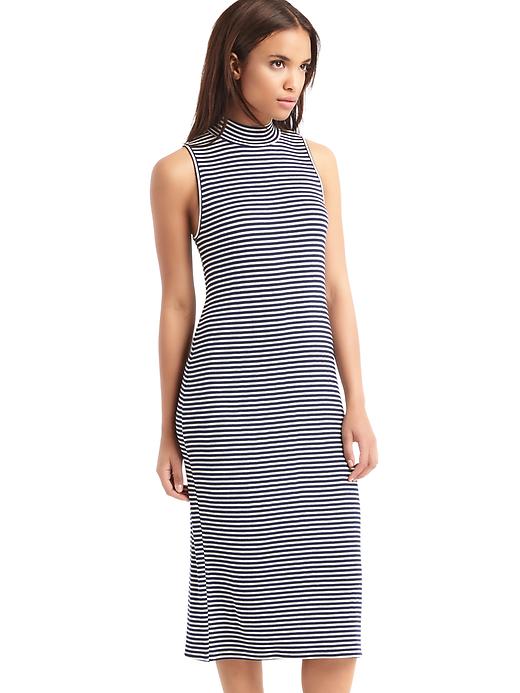 1 of 8 showing, with the color basic navy stripe of product Ribbed mockneck tank dress
