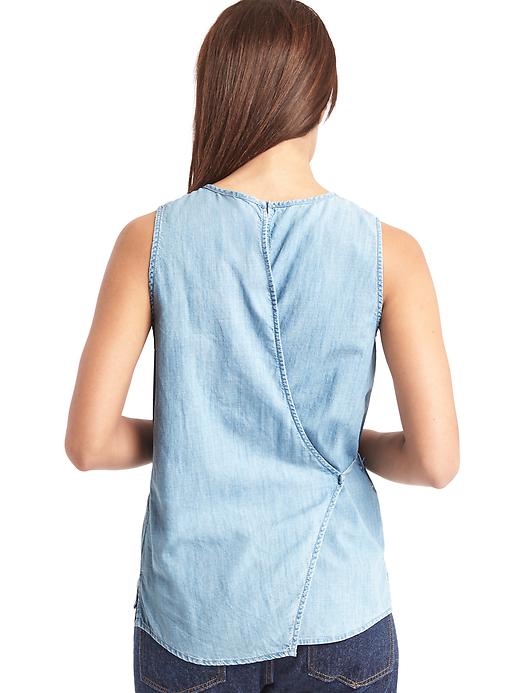 2 of 8 showing, with the color light indigo of product 1969 denim open-back wrap tank