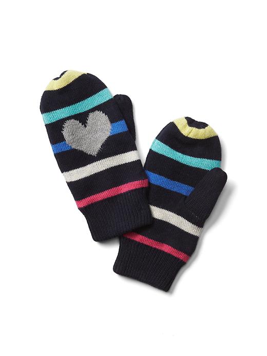 1 of 8 showing, with the color multi of product Intarsia heart stripe mittens