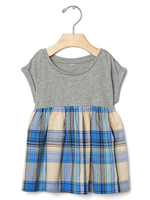 View large product image 1 of 1. Plaid mix-fabric top