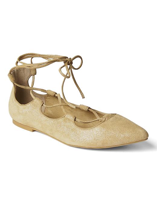 1 of 8 showing, with the color gold of product Lace up ballet flats