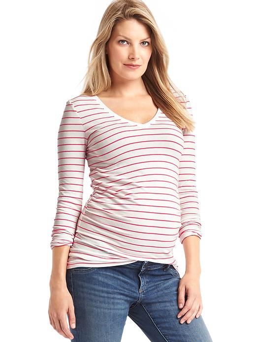 1 of 8 showing, with the color pink stripe of product Pure Body stripe V-neck tee