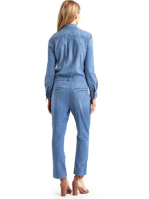 2 of 8 showing, with the color medium indigo of product 1969 denim utility jumpsuit