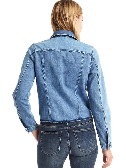 2 of 8 showing, with the color denim of product 1969 icon raw hem embroidered denim jacket