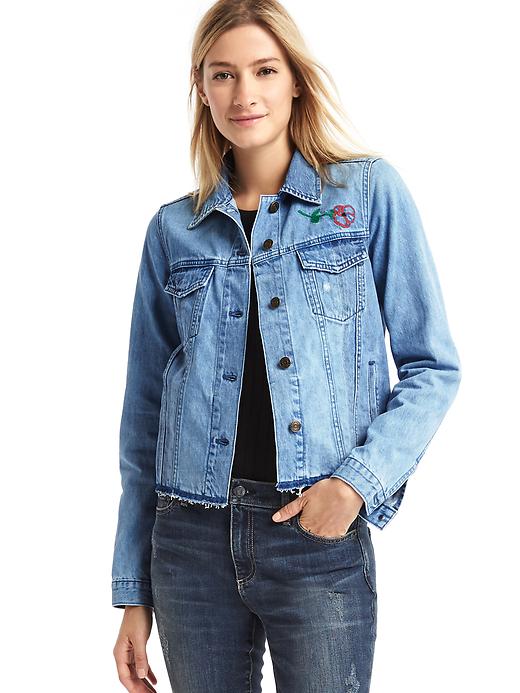 1969 icon raw hem embroidered denim jacket | Gap