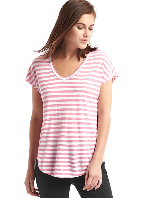 1 of 8 showing, with the color pink stripe of product Cap sleeve stripe tee