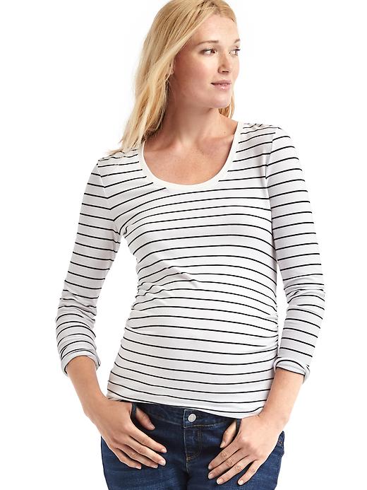 1 of 8 showing, with the color Black Stripe of product Maternity Pure Body stripe scoop tee