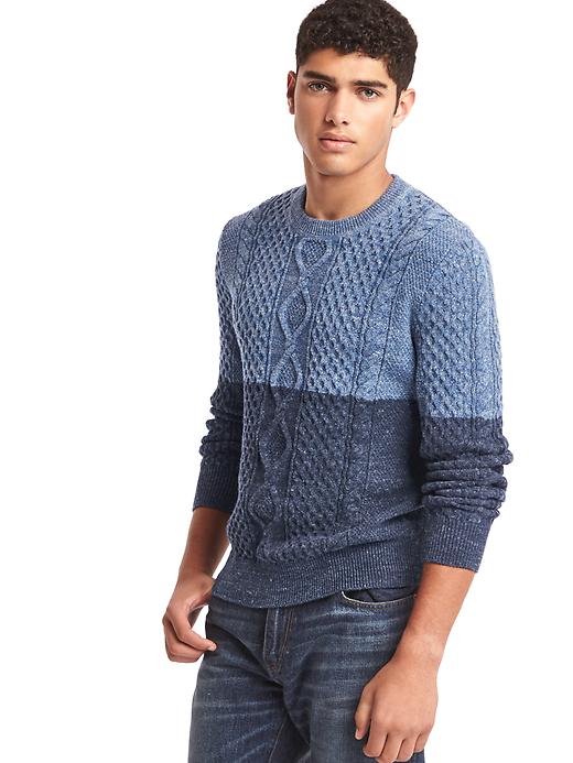 1 of 8 showing, with the color navy/blue of product Colorblock cable knit sweater
