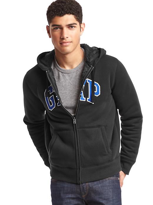 1 of 8 showing, with the color black of product Logo sherpa zip hoodie