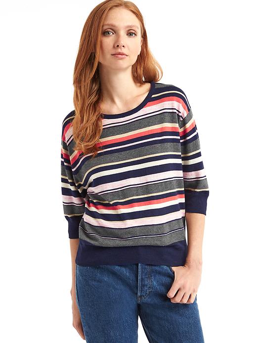 1 of 8 showing, with the color pink multi stripe of product Half sleeve stripe easy pullover