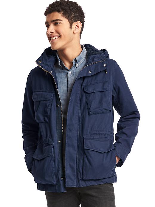 1 of 8 showing, with the color true indigo of product Gap + Pendleton hooded fatigue jacket