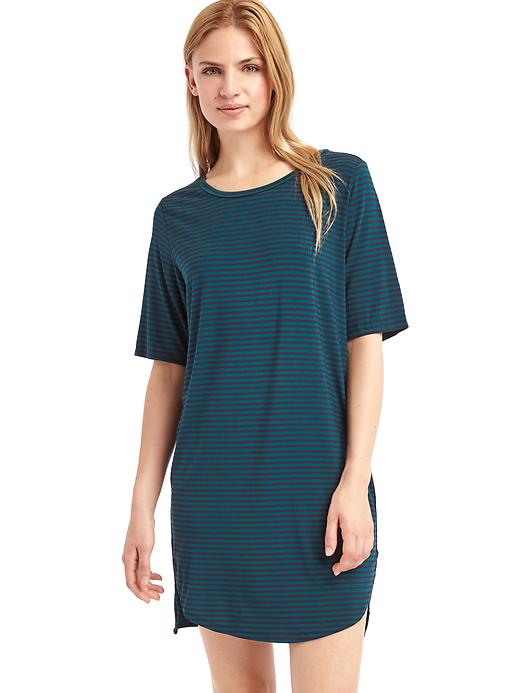 1 of 8 showing, with the color rugby strp savvy teal of product Pure Body Essentials t-shirt dress