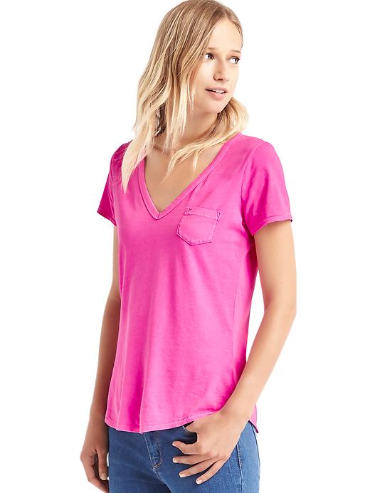 1 of 8 showing, with the color standout pink of product Vintage wash sueded V-neck tee