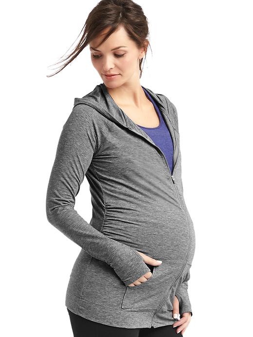 1 of 8 showing, with the color heather grey of product Maternity GapFit Breathe Zip Hoodie