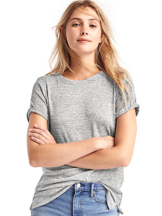 1 of 8 showing, with the color marled grey heather of product Softspun knit roll-sleeve tee