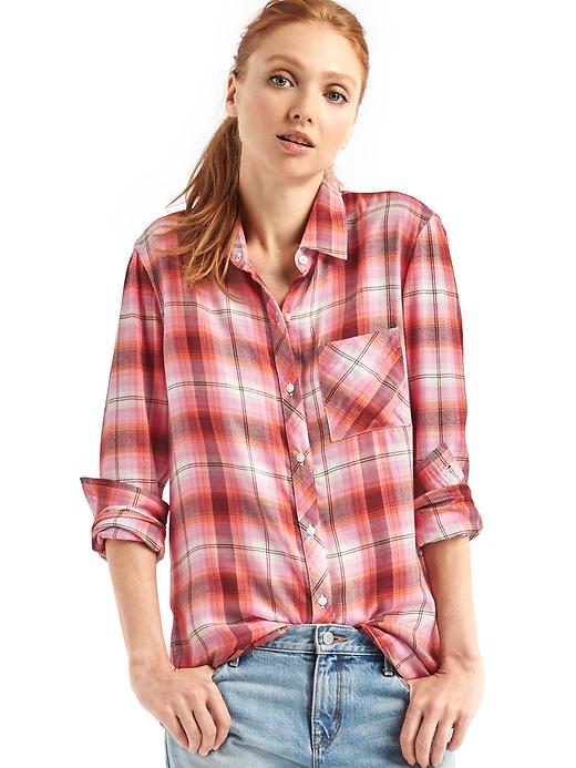 1 of 8 showing, with the color peach ombré of product Soft plaid boyfriend shirt