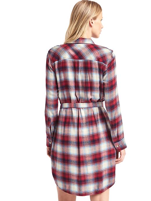 2 of 8 showing, with the color red plaid of product Gap + Pendleton long sleeve shirtdress