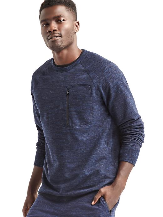 1 of 8 showing, with the color blue opal space dye of product Elements fleece crewneck pullover