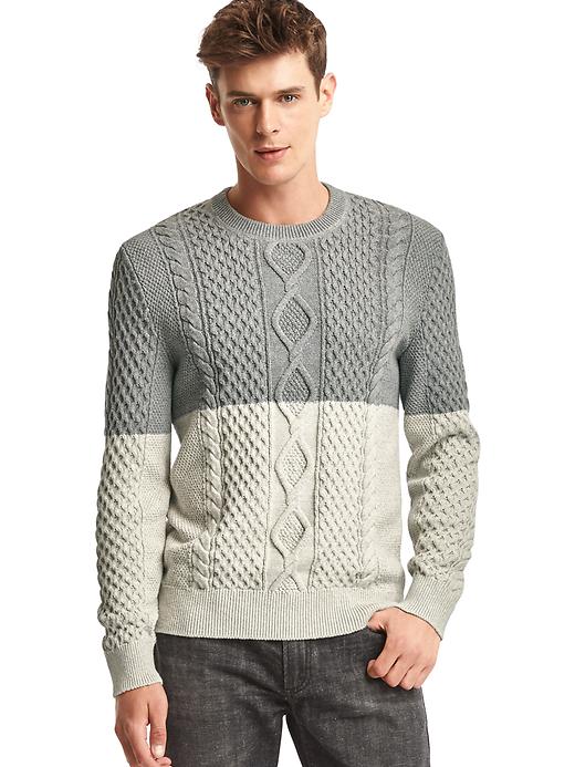 1 of 8 showing, with the color light gray of product Colorblock cable knit sweater