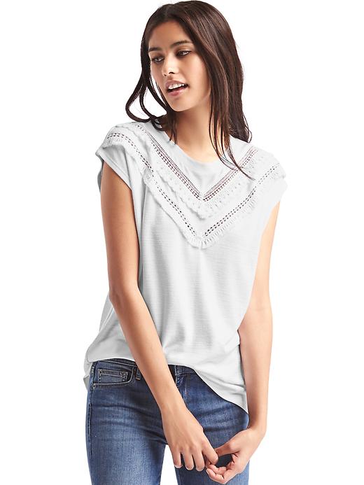 1 of 8 showing, with the color white of product Softspun knit crochet fringe top