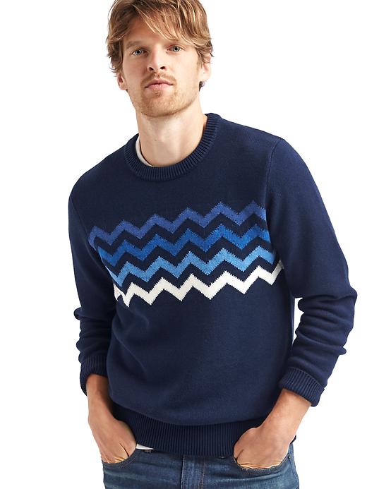 1 of 8 showing, with the color navy of product Chest-chevron crew sweater