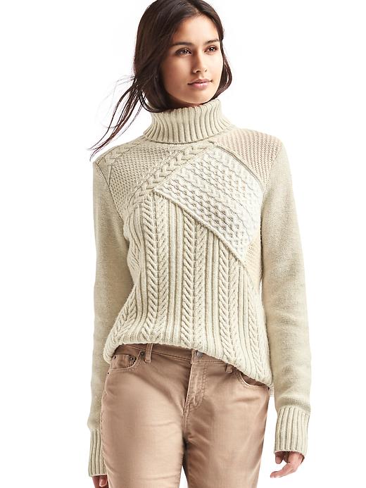1 of 8 showing, with the color oatmeal heather of product Patchwork turtleneck sweater