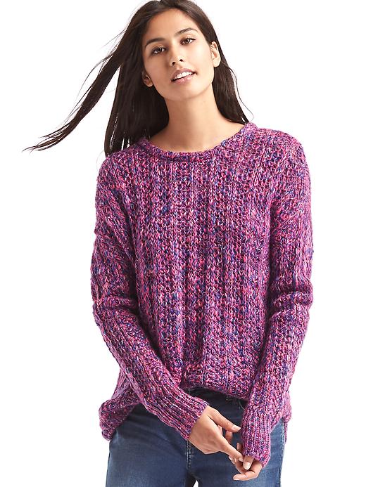 1 of 8 showing, with the color pink marl of product Marled chunky crewneck sweater