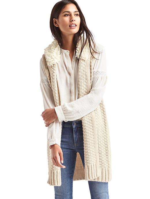 1 of 8 showing, with the color sand of product Sherpa collar sweater vest
