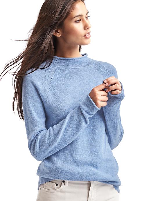 View large product image 1 of 1. Merino wool blend mock neck sweater