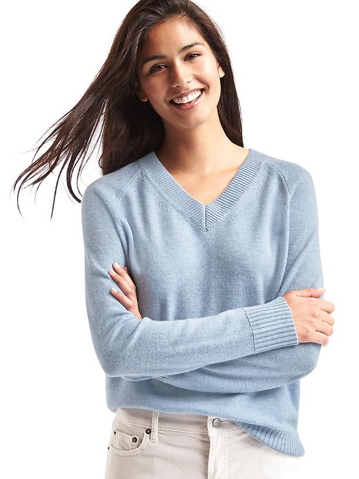1 of 8 showing, with the color light blue of product Wool- cashmere blend V-neck sweater