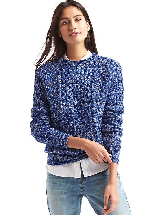 View large product image 1 of 1. Wavy cable knit sweater