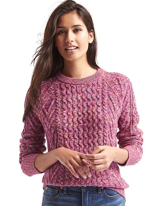 1 of 8 showing, with the color pink marled of product Wavy cable knit sweater