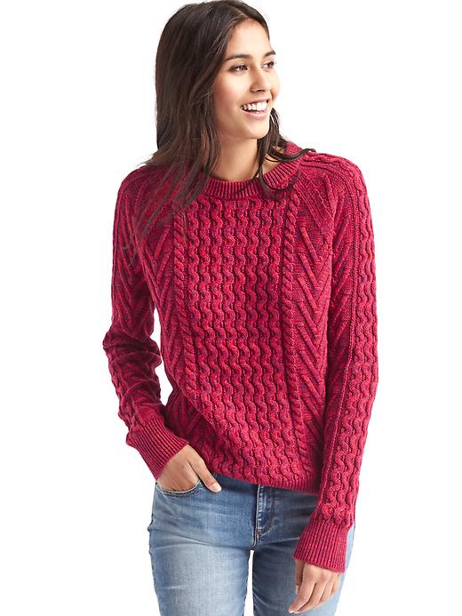 1 of 8 showing, with the color berry of product Wavy cable knit sweater