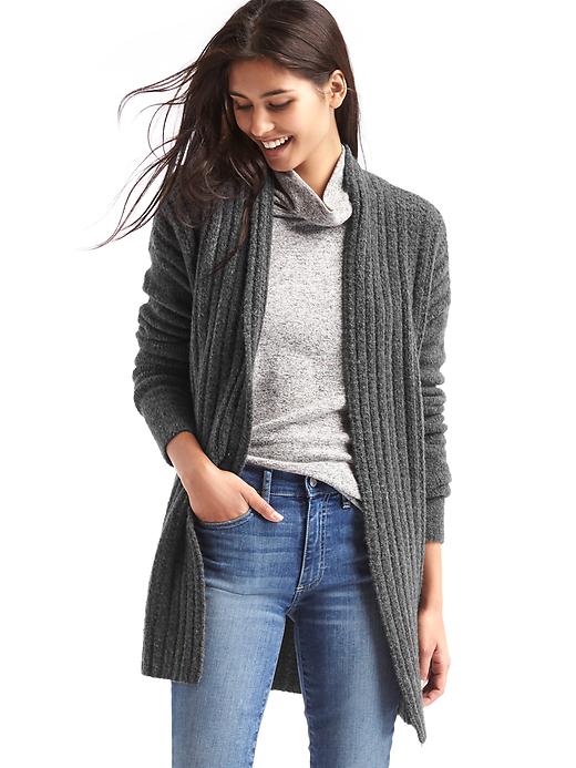1 of 8 showing, with the color charcoal heather of product Bouclé shawl cardigan