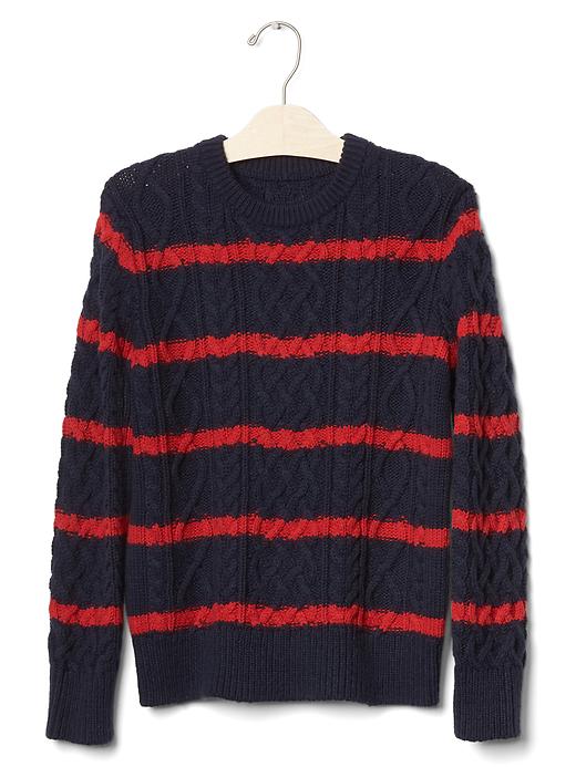 1 of 8 showing, with the color navy of product Striped cable knit sweater