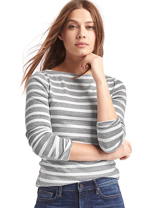 1 of 8 showing, with the color grey stripe of product Modern boatneck stripe tee