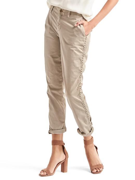 1 of 8 showing, with the color iconic khaki of product Girlfriend stud chino