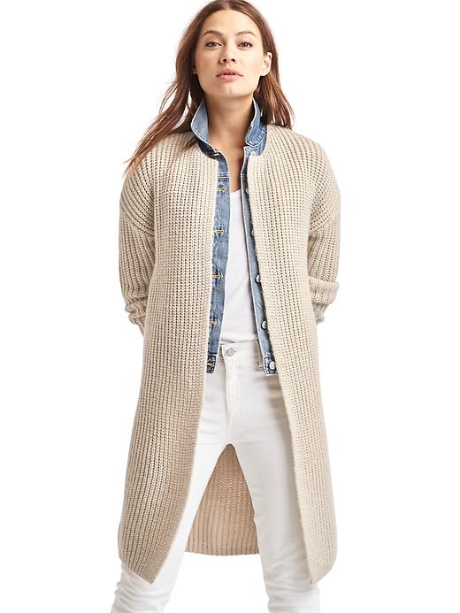 1 of 8 showing, with the color oatmeal heather of product Ribbed collarless cardigan